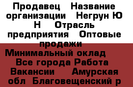 Продавец › Название организации ­ Негрун Ю.Н. › Отрасль предприятия ­ Оптовые продажи › Минимальный оклад ­ 1 - Все города Работа » Вакансии   . Амурская обл.,Благовещенский р-н